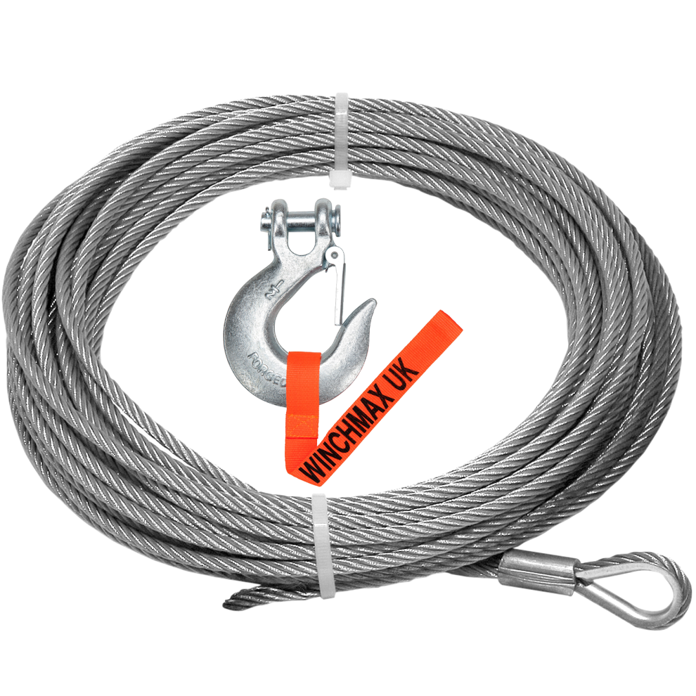 Steel Rope 25m X 14mm, Hole Fix. 1/2 Inch Clevis Hook. For winches up to 20,000lb.