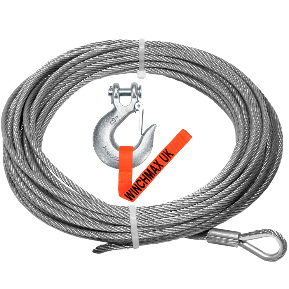 Steel Rope 25m X 14mm, Hole Fix. 1/2 Inch Clevis Hook.