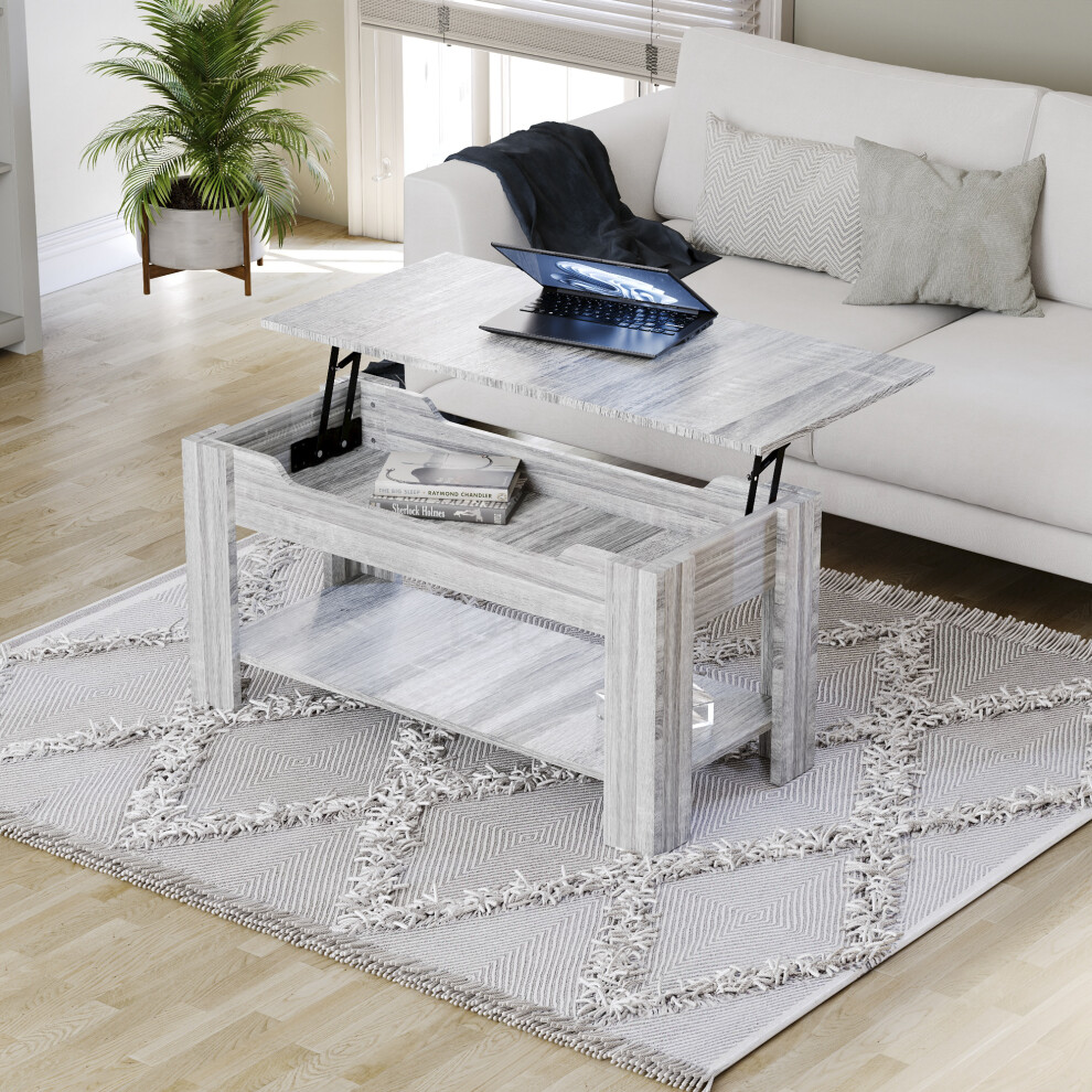 (Grey Wood) Vida Designs Home Living Room Lift Up Coffee Table