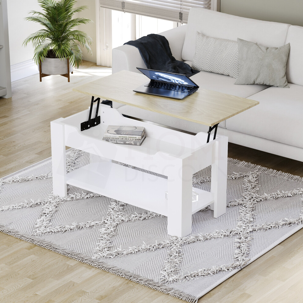 (Oak & White) Vida Designs Home Living Room Lift Up Coffee Table