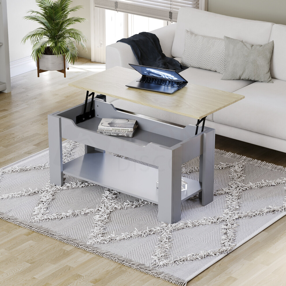 (Oak & Grey) Vida Designs Home Living Room Lift Up Coffee Table