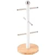 (White) Royalford Mug Holder with 6 Hooks with Bamboo Base