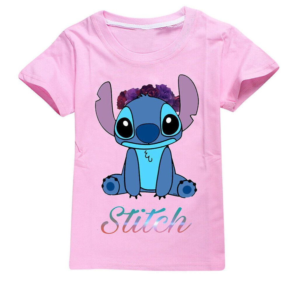 (Pink, 13-14Years) 7-14 Years Kids Teens Boys Girls Lilo And Stitch T-shirts Printed Summer Tops Gifts