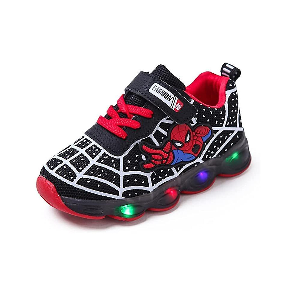 (Black, 29) Kids Sports Shoes Spiderman Lighted Sneakers Children Led Luminous Shoes For Boys
