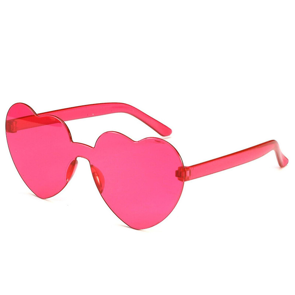 (Rose red) 12pcs Heart Shaped Sunglasses Rimless Heart Glasses Clear Colorful Fun Sunglasses For Women's Bachelorette Party Favor