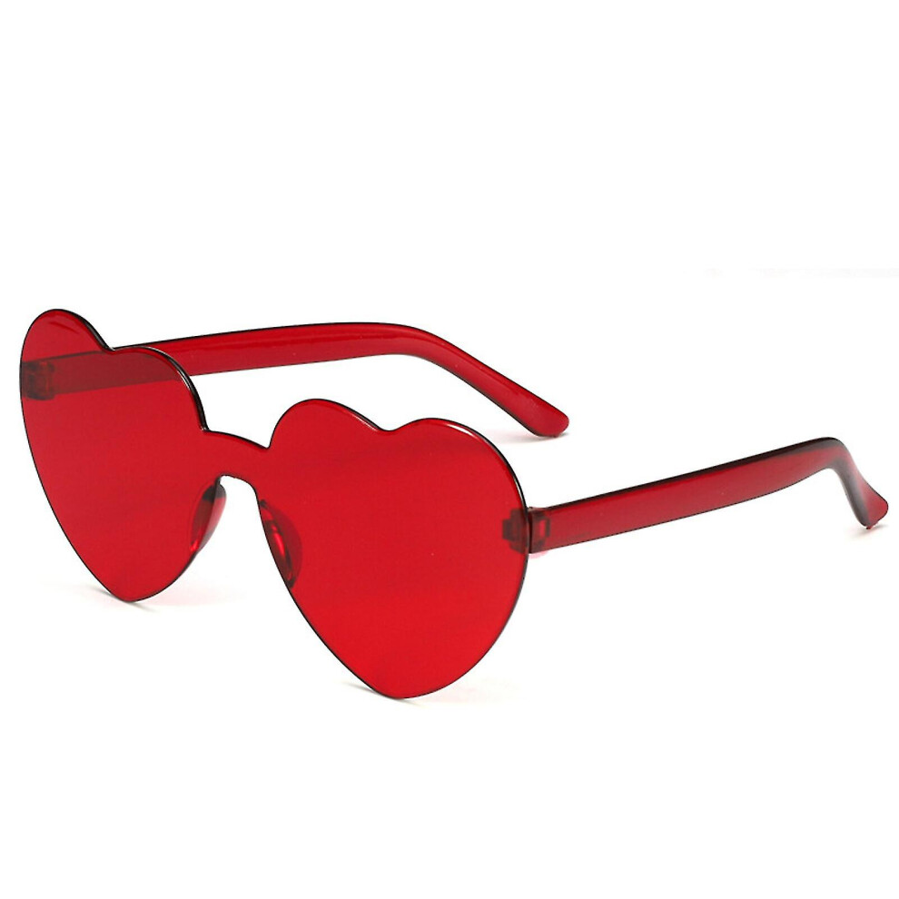 (Red) 12pcs Heart Shaped Sunglasses Rimless Heart Glasses Clear Colorful Fun Sunglasses For Women's Bachelorette Party Favor