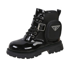 (A-Internal length 22.2cm, 36) Girls' Martin Boots 2023 Autumn New Single Boot Fashion Girls' English Style Short Boots Small Bag Children's Leather Boots