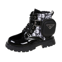 (B-Inner length 19cm, 31) Girls' Martin Boots 2023 Autumn New Single Boot Fashion Girls' English Style Short Boots Small Bag Children's Leather Boots