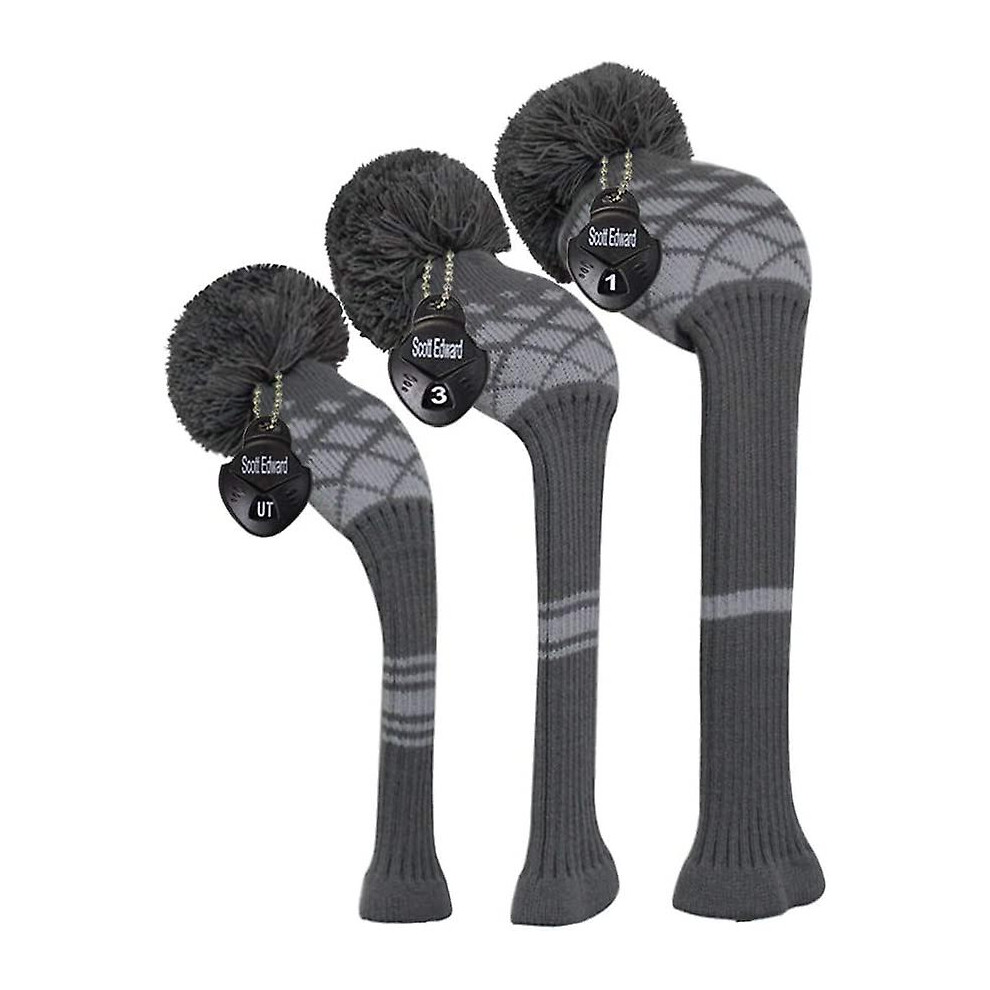 (Grey hinged) Scott Edward Golf Club Head Cover 3 Piece Set Perfect For Driver (460cc) Fairway Wood And Hybrid (ut) Golf Bag Changes Zhexin