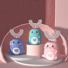 (Pink-Basis, Ages 7-13) Automatic Oral Cleaning Kid Electric Toothbrush Children Device Usb Charging Sonic Cute Dinosaur U-shaped