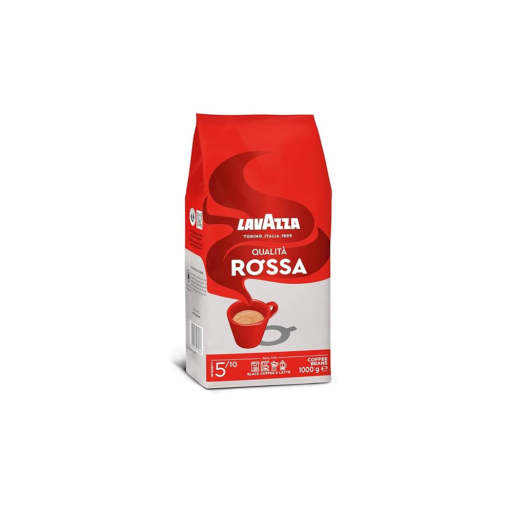 Lavazza QualitÃ  Rossa Coffee Beans with Aromatic Notes of Chocolate and Dried Fruit Arabica and Robusta Intensity 5 in 10 Medium Roasting 1 Kg