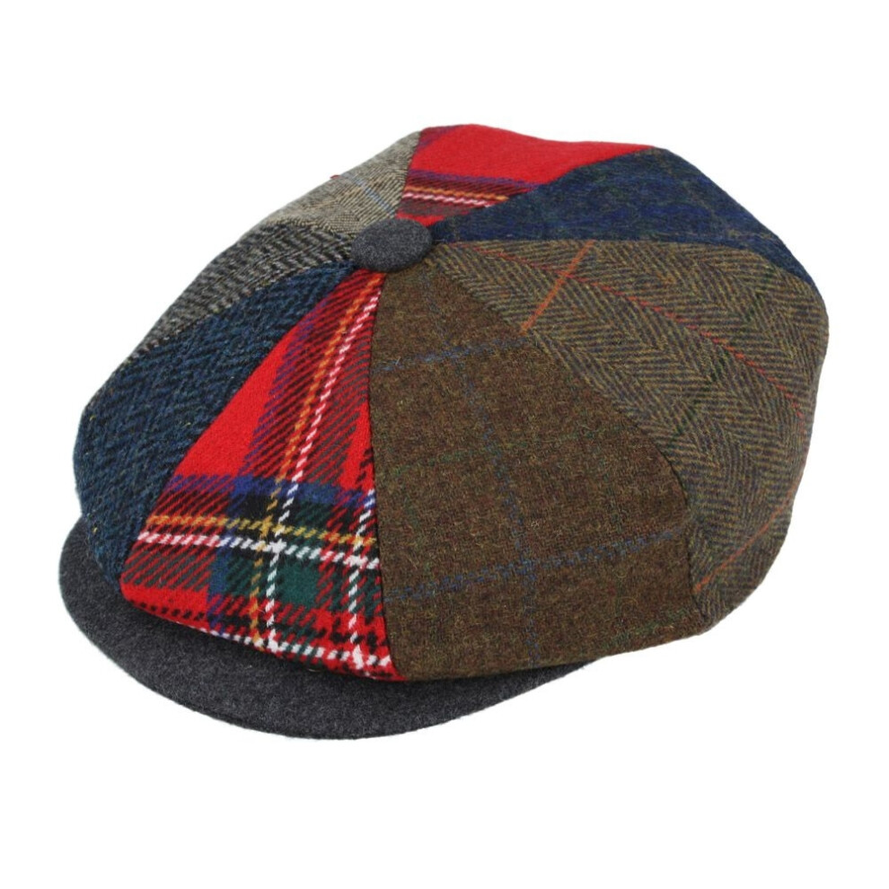 (Meduim) Tweed Herringbone Tartan Patch Newsboy Cap