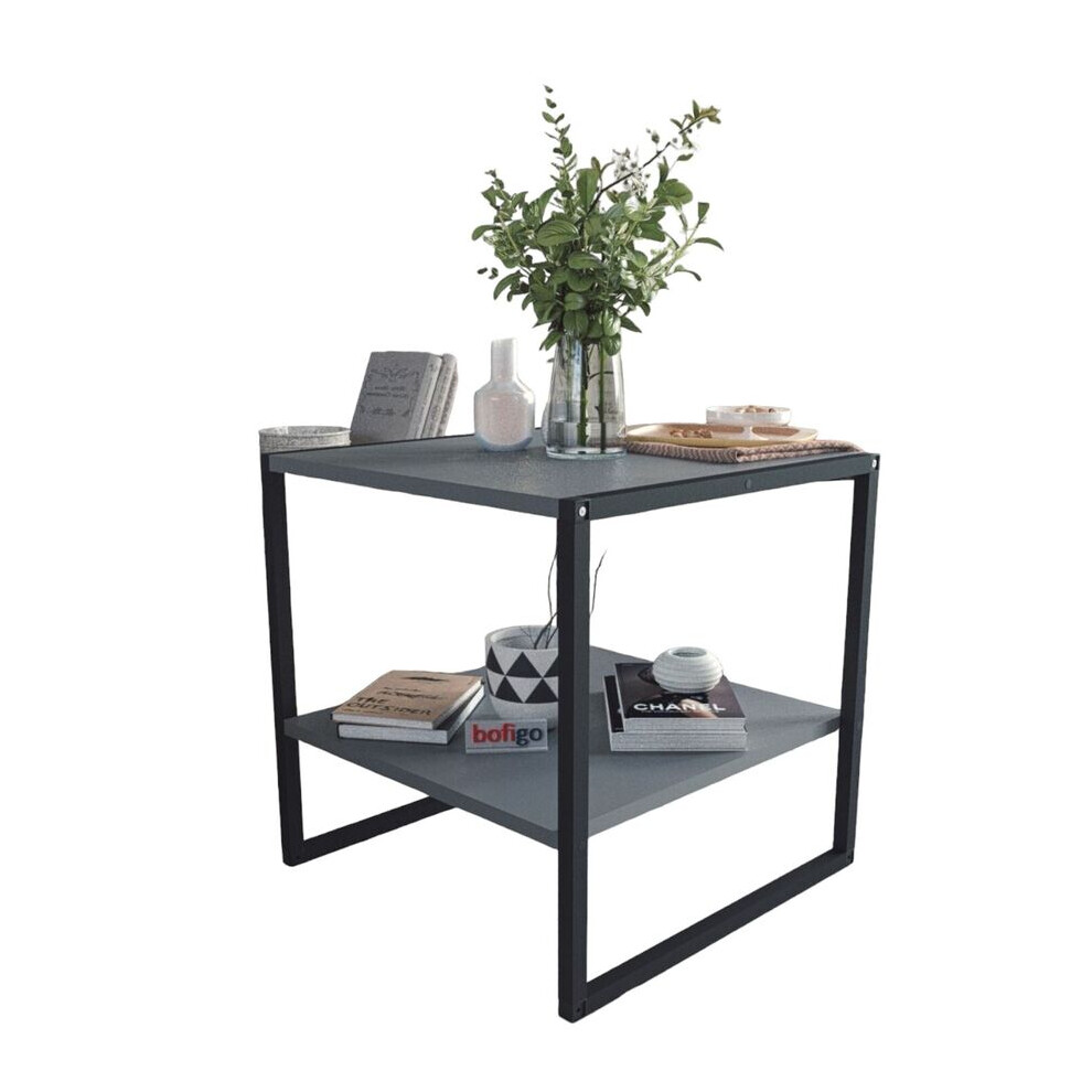 (Anthracite) 50cm Square Wooden Coffee Table & Metal Frame