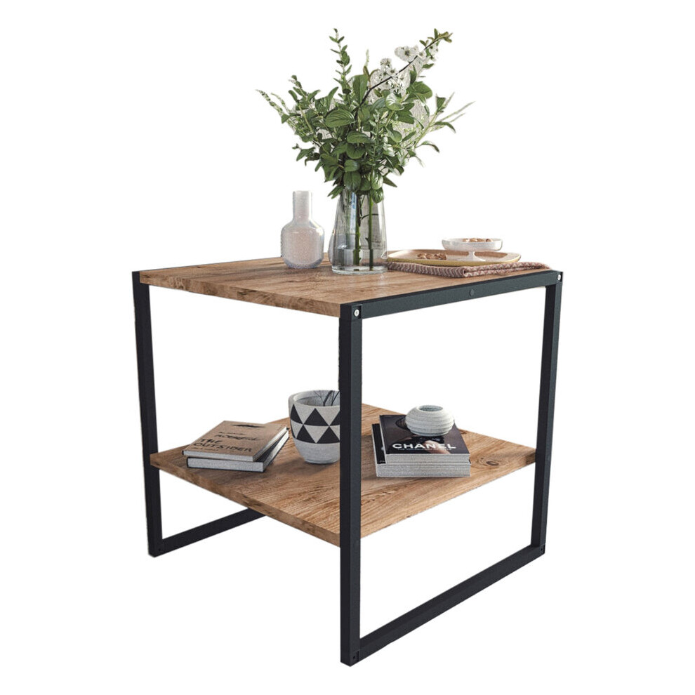(Pine) 50cm Square Wooden Coffee Table & Metal Frame