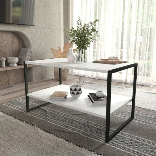 URBN Living (White) 90cm Rectangle Wooden Coffee Table & Metal Frame