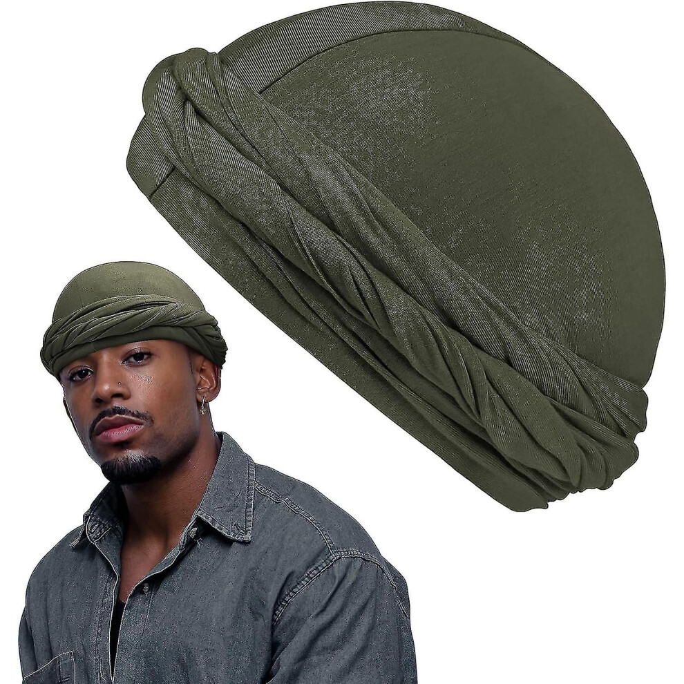 (Green) Halo Turban Headwraps Satin Lined For Men, Pre-tied Head Scarf For Black Men