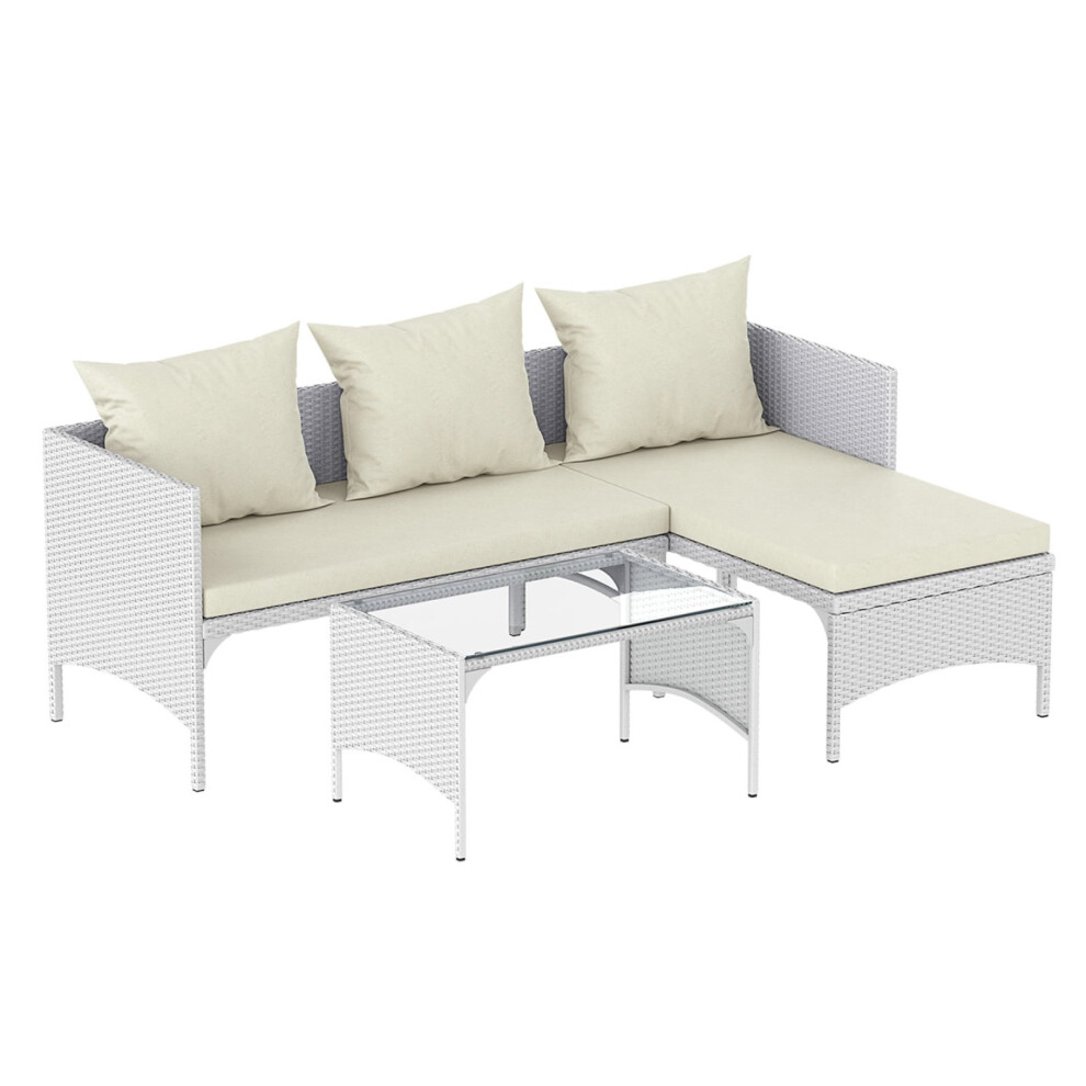 3-Piece Outdoor PE Rattan Furniture Set Patio Wicker Conversation Loveseat Sofa Sectional Couch