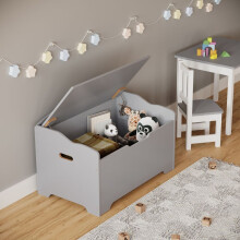 (Grey) Wooden Storage Chest Bench Stool Trunk Toy Box