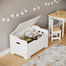 (White) Wooden Storage Chest Bench Stool Trunk Toy Box