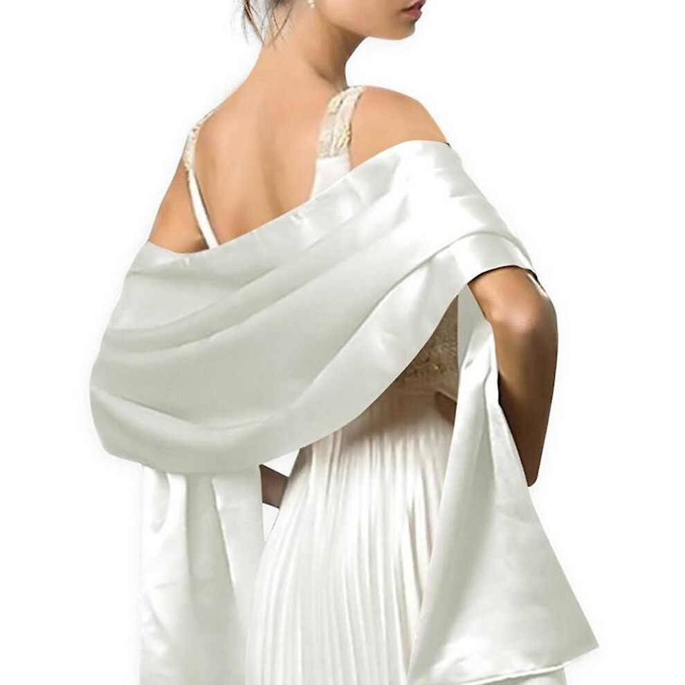(White) Women Soft Silky Satin Bridal Bridesmaid Wrap Stole Scarf Wedding Evening Shawl