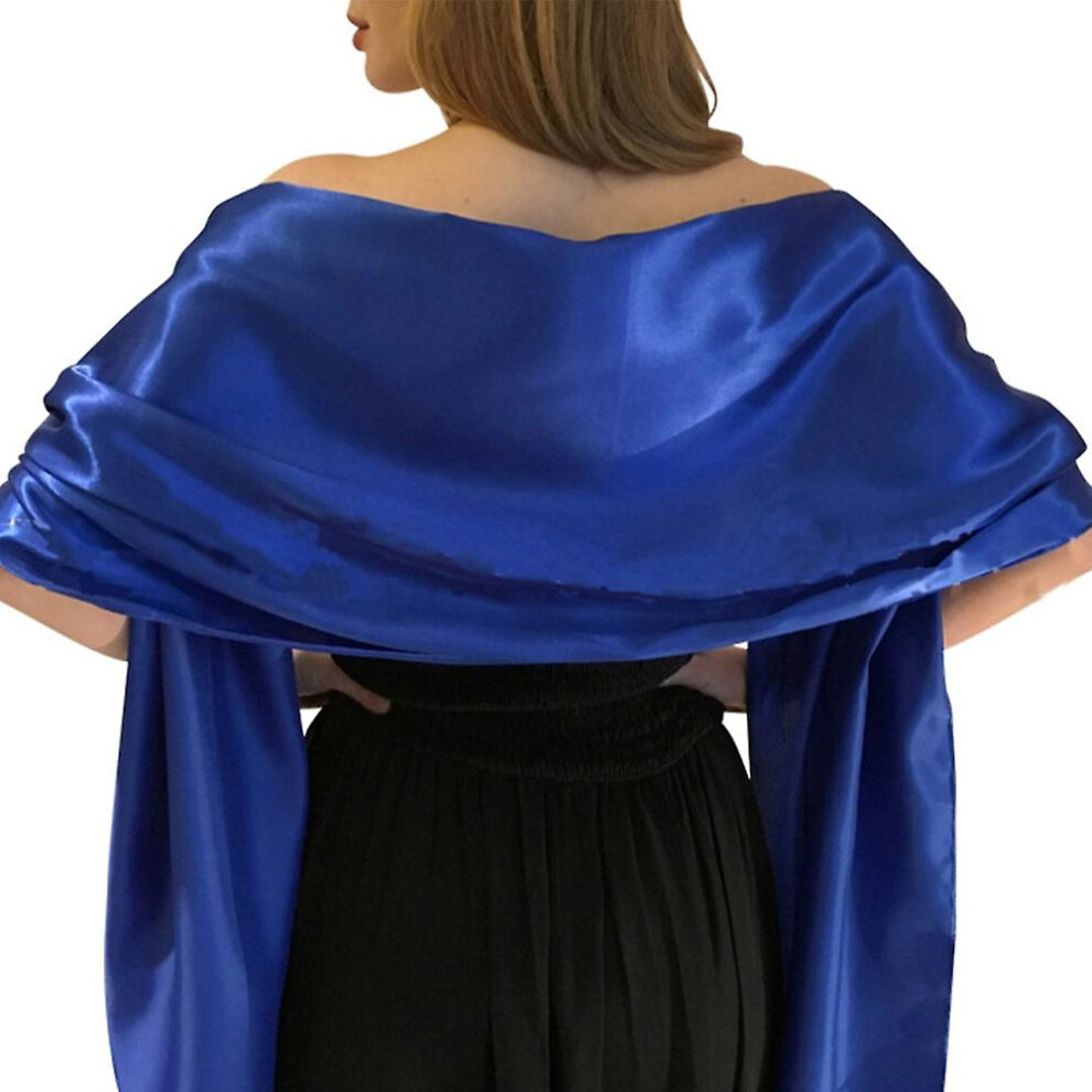 (Dark Blue) Women Soft Silky Satin Bridal Bridesmaid Wrap Stole Scarf Wedding Evening Shawl