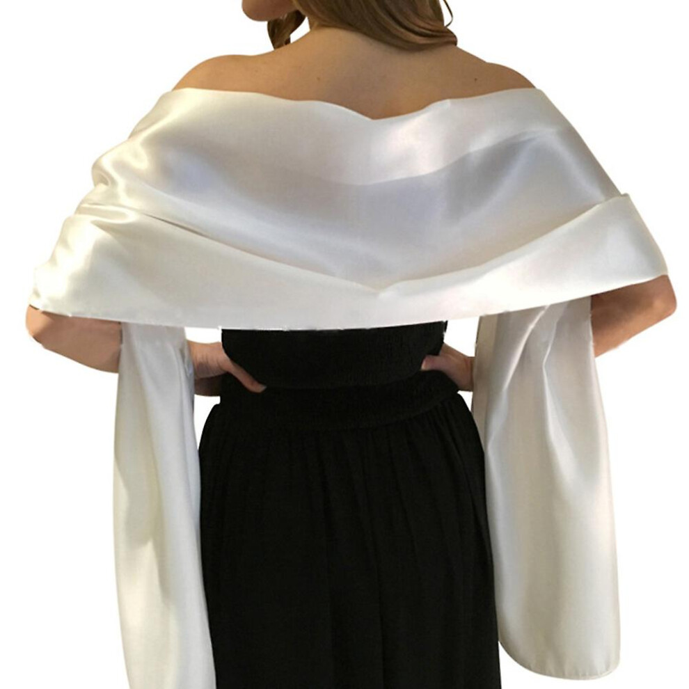 (Cream White) Women Soft Silky Satin Bridal Bridesmaid Wrap Stole Scarf Wedding Evening Shawl