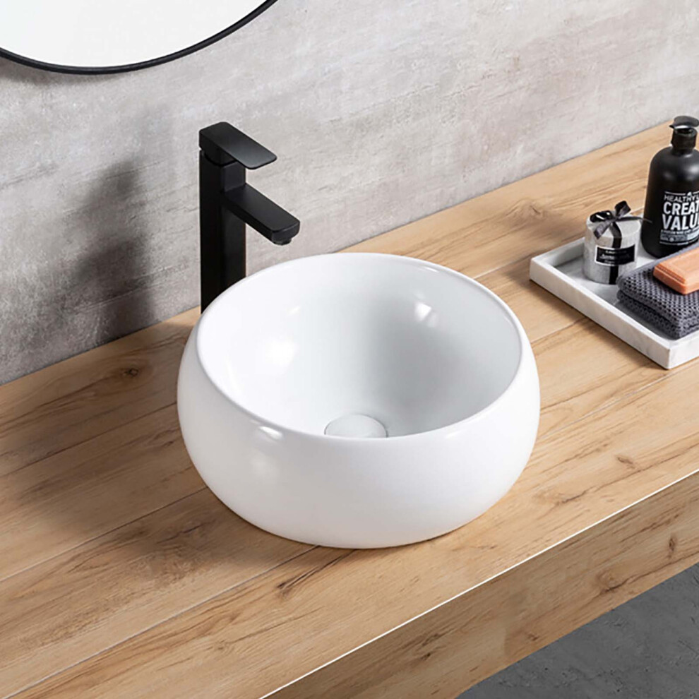 Round Bathroom Counter Top Basin Sink Wash Bowl White Ceramic 400Mm 9313399057885