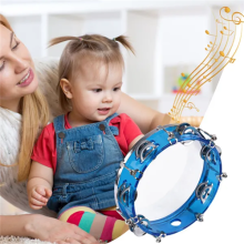 8-inch Tambourine Handbell Hand Drum with Double Row Jingles Blue