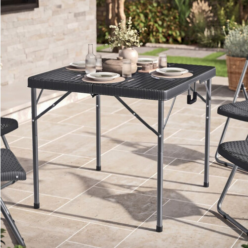 (80cm ) Black Rattan Design Square Folding Table 1