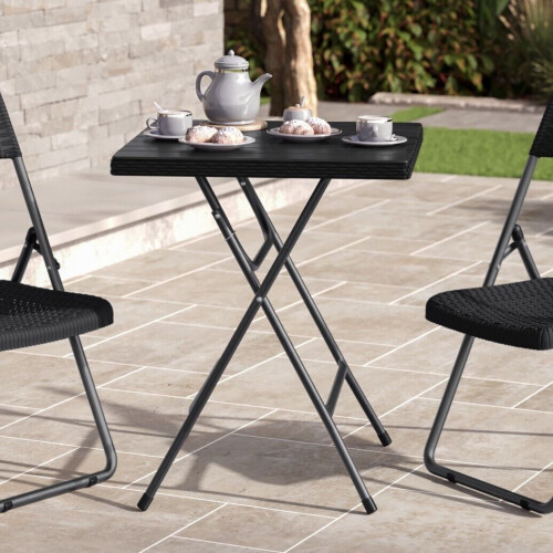 (60cm) Black Rattan Design Square Folding Table 1