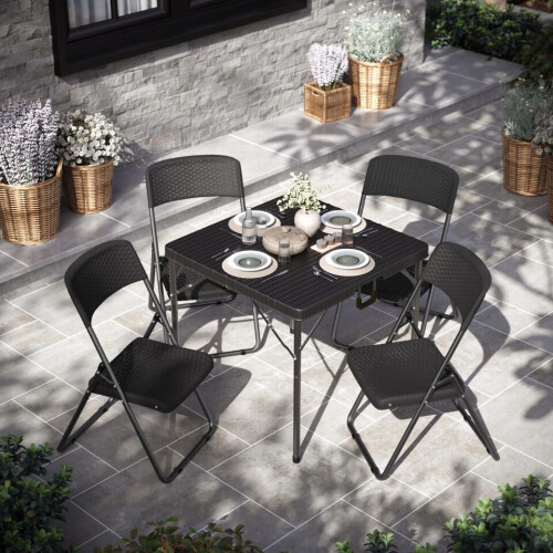 (60cm) Black Rattan Design Square Folding Table 2