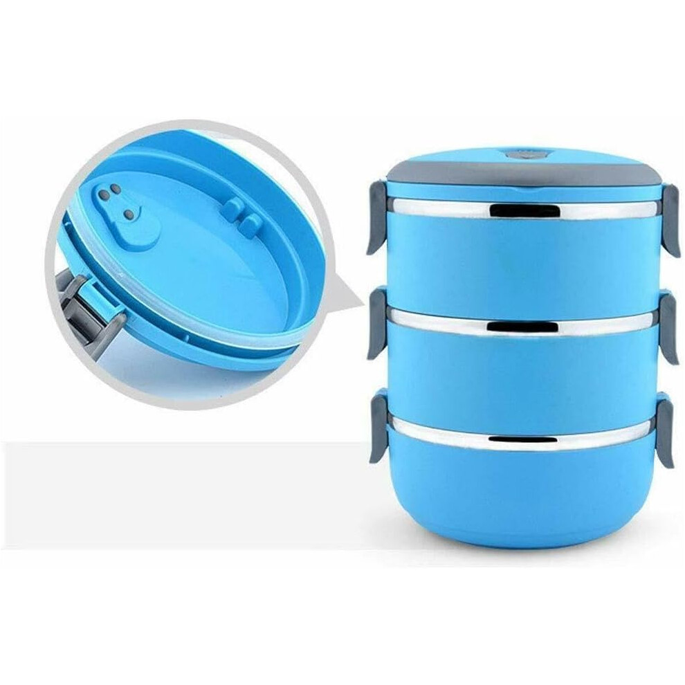 (Blue) MantraRaj 3 Compartment Stackable Stainless Steel Lunch Box 3-Layer Bento Box for Kids Adults Portable Food Container