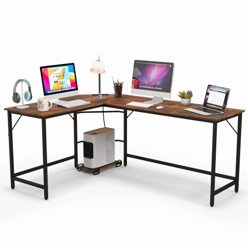 Costway L-Shaped Corner Computer Study Table Workstation Office Wood Desk
