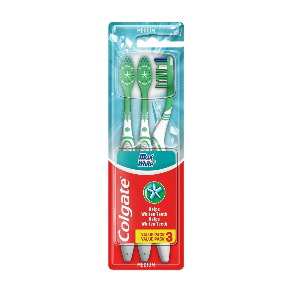 Colgate Max White Medium Toothbrush Whitening & Surface, Pack of 3