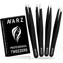 NARZ Professional Tweezers for Facial Hair Women & Men Stainless Steel Precision Tweezers for Ingrown Hair Tweezers (4 Pcs)