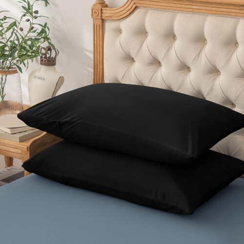 (PLAIN PILLOWCASE PAIR, BLACK) Plain Duvet Quilt Covers Reversible Bedding Set