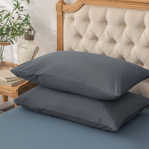 (PLAIN PILLOWCASE PAIR, CHARCOAL) Plain Duvet Quilt Covers Reversible Bedding Set