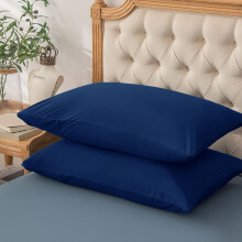 (PLAIN PILLOWCASE PAIR, NAVY) Plain Duvet Quilt Covers Reversible Bedding Set