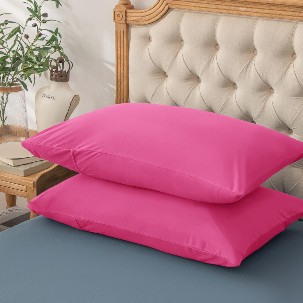 (PLAIN PILLOWCASE PAIR, PINK) Plain Duvet Quilt Covers Reversible Bedding Set