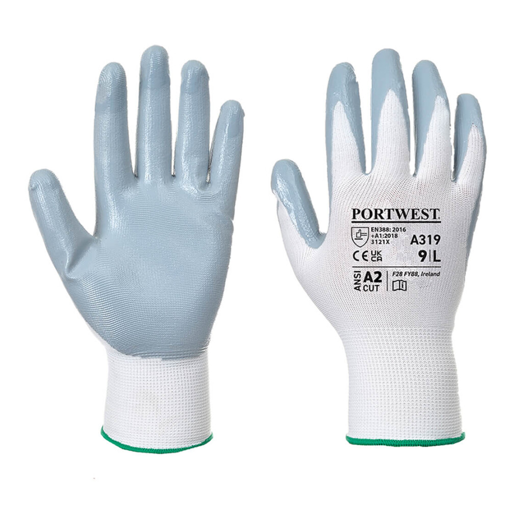 (Grey/White, XXL) Portwest Flexo Grip Nitrile Glove