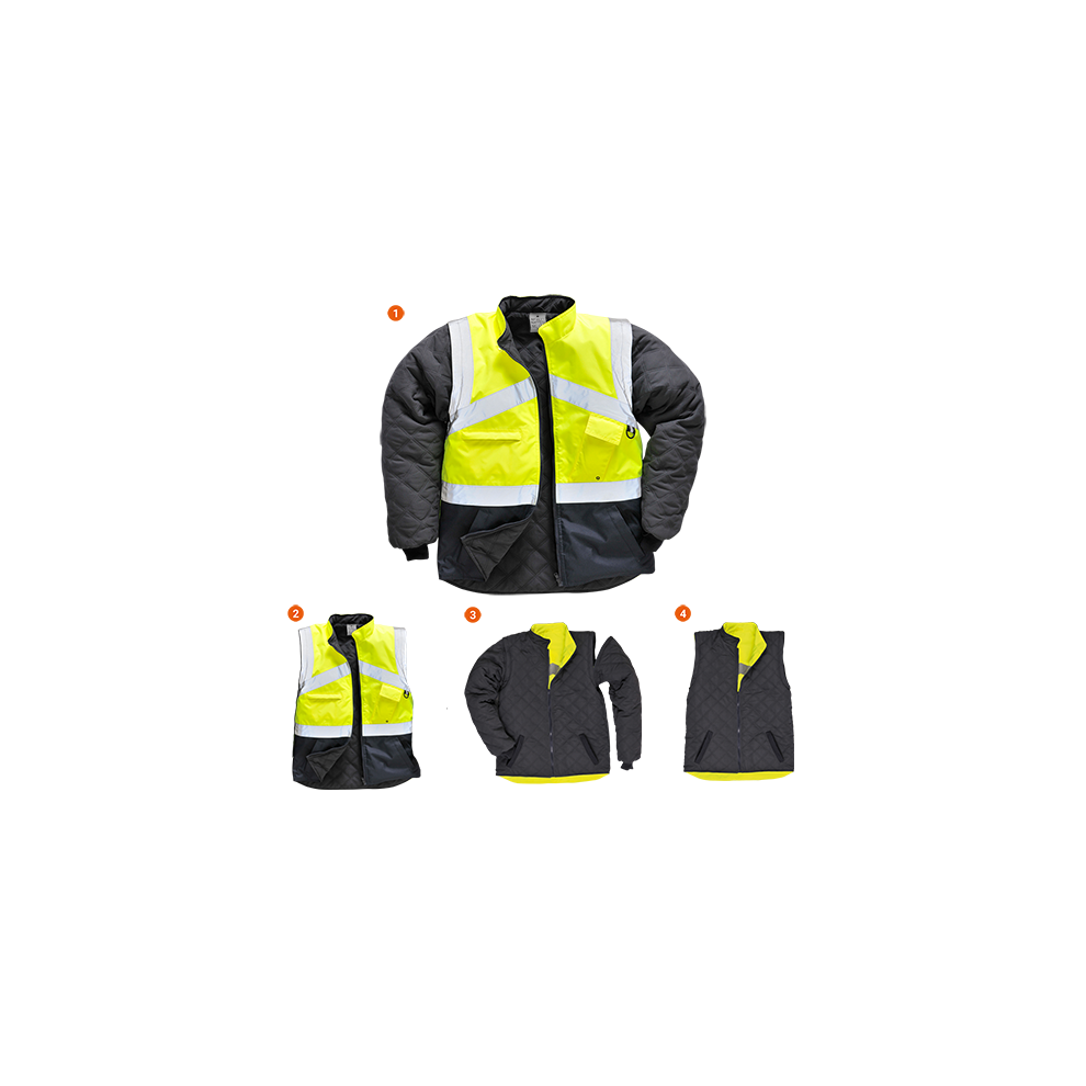 (Yellow/Navy, XS) Portwest Hi-Vis 2-Tone Jacket - Reversible