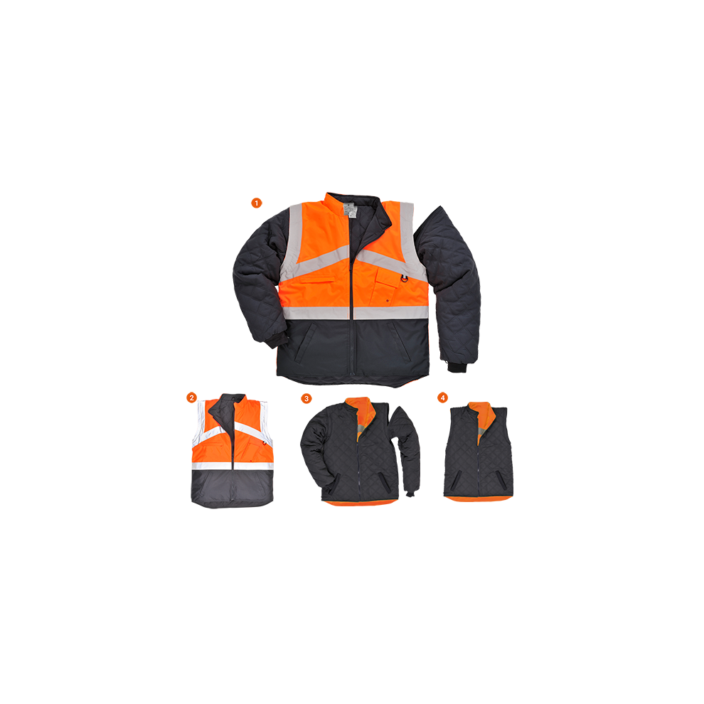 (Orange/Navy, XXL) Portwest Hi-Vis 2-Tone Jacket - Reversible