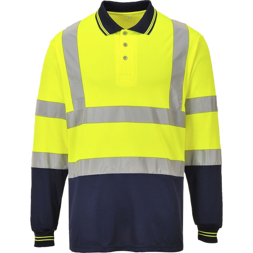 (Yellow/Navy, XS) Portwest Two-Tone Long Sleeved Polo