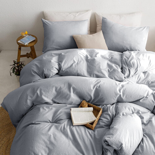 (KING, SILVER) Plain Duvet Quilt Covers Reversible Bedding Set 2