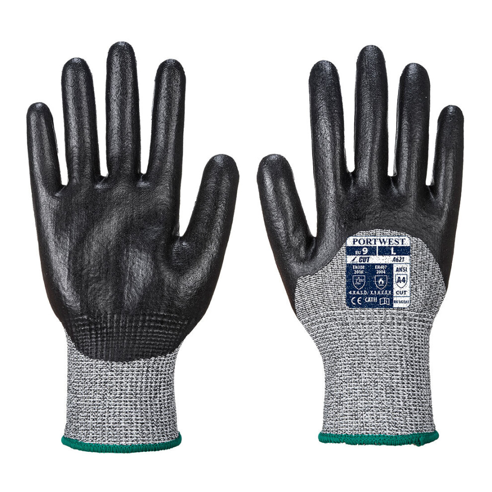 (Grey/Black, S) Portwest Cut 5 3/4 Nitrile Foam Glove