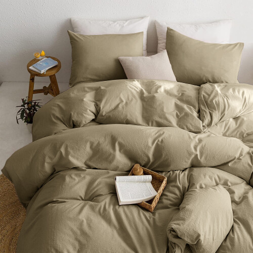 (SINGLE, BEIGE) Plain Duvet Quilt Covers Reversible Bedding Set 2