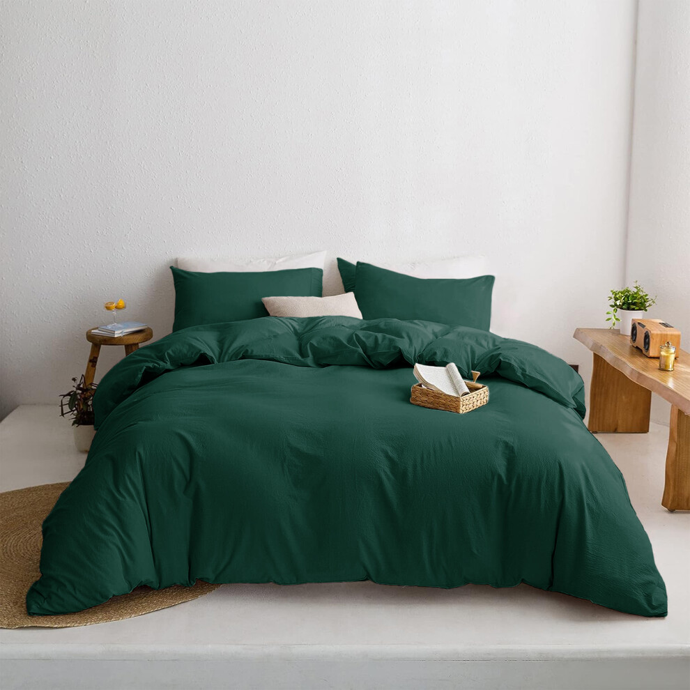 (SINGLE, EMERALD) Plain Duvet Quilt Covers Reversible Bedding Set