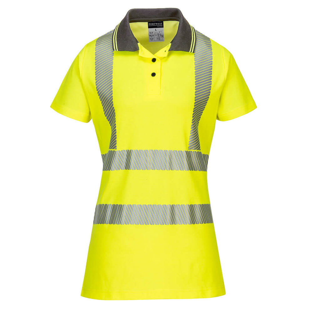 (Yellow/Grey, XXL) Portwest Hi-Vis Ladies Pro Polo Shirt