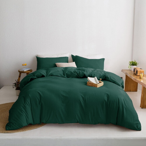 (KING, EMERALD) Plain Duvet Quilt Covers Reversible Bedding Set