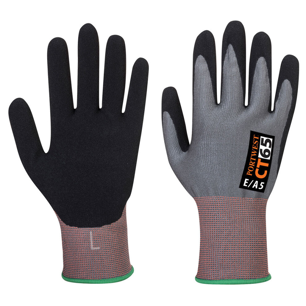 (Grey/Black, M) Portwest CT VHR Nitrile Foam Gloves